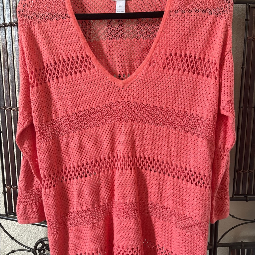 Chico's 100% Cotton Coral V-Neck Sweater